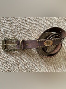 Leatherock Brown Leather Belt with Brass and Copper Studs Decorative Buckle